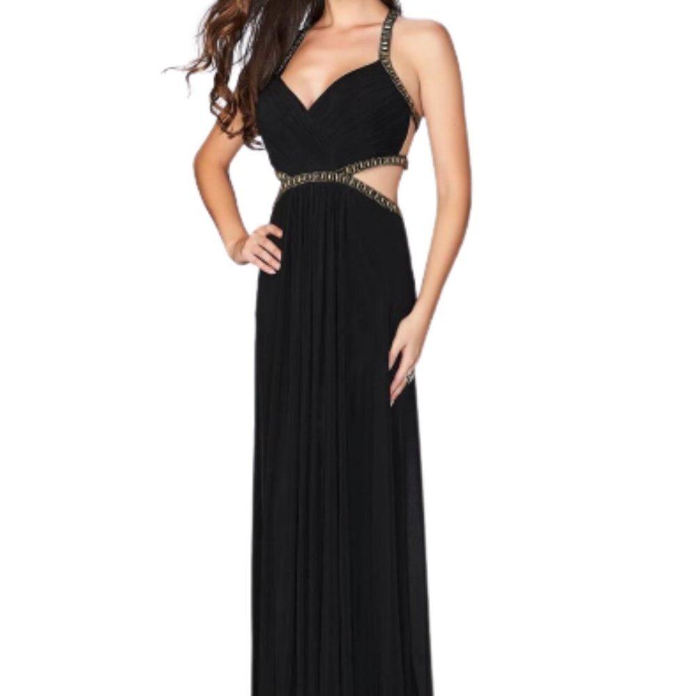 La Femme Black Prom Gown with Beaded Trim